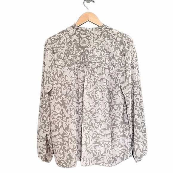 Lucky Brand Beaded Peasant Blouse Sage Green Size Large Tassel Tie Boho Y2K - Picture 3 of 10